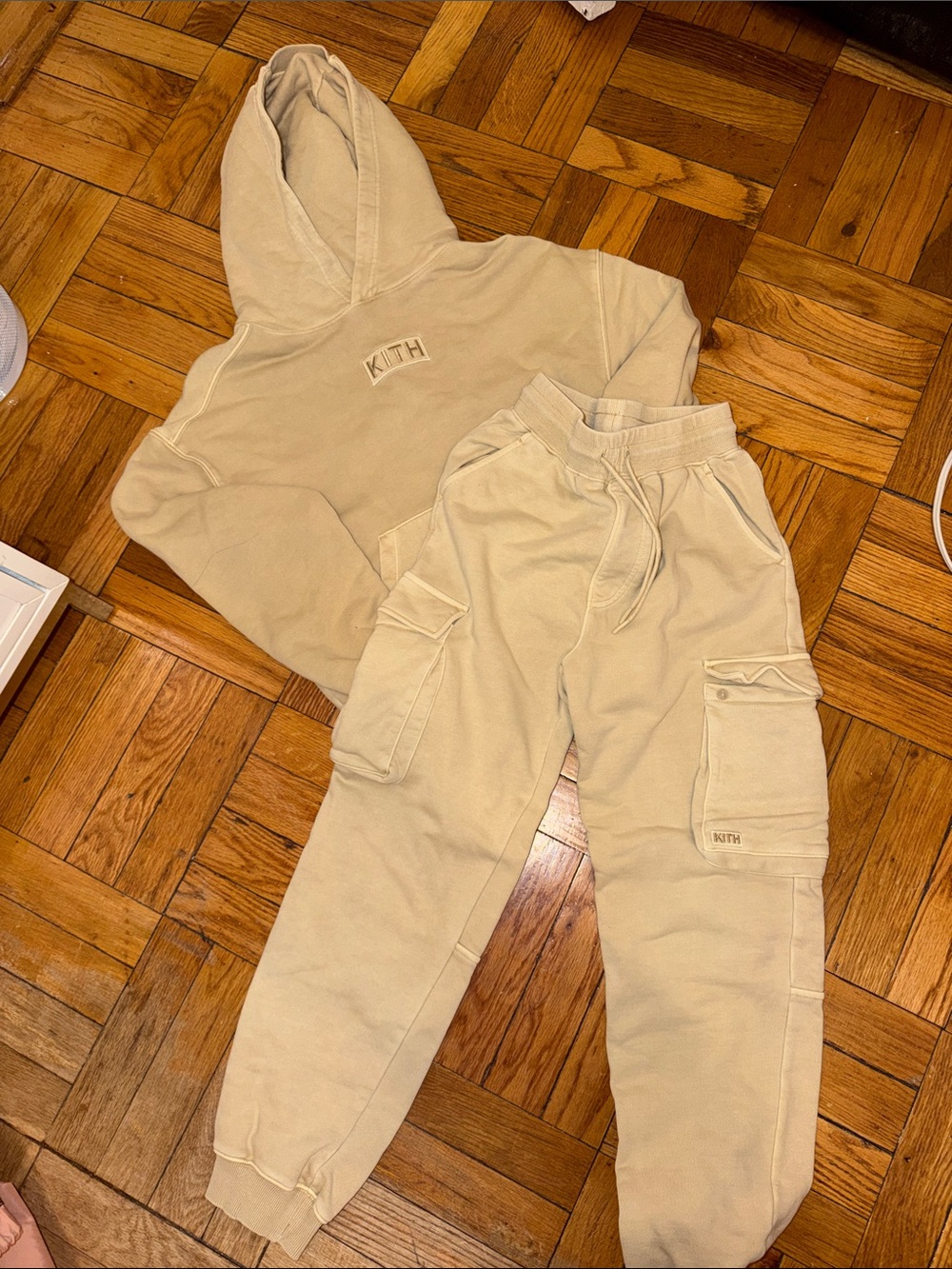 Kith Kids Neutral Beige Hoodie & Cargo Joggers Set